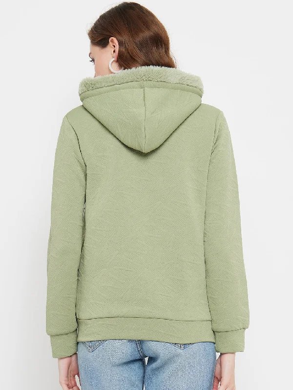 Madame Faux Fur Hood Applpe Green Sweatshirt