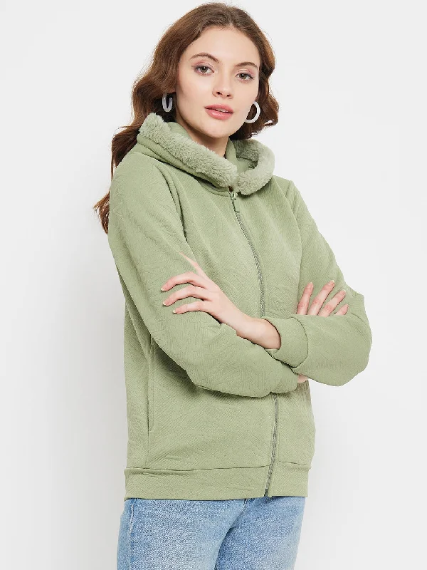 Madame Faux Fur Hood Applpe Green Sweatshirt