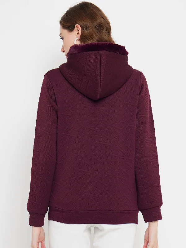 Madame Faux Fur Hood Wine Sweatshirt