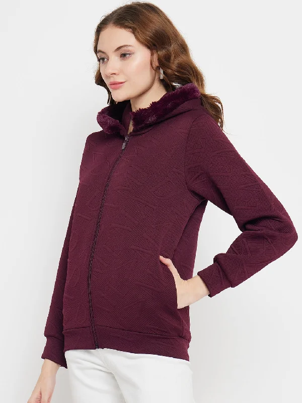 Madame Faux Fur Hood Wine Sweatshirt