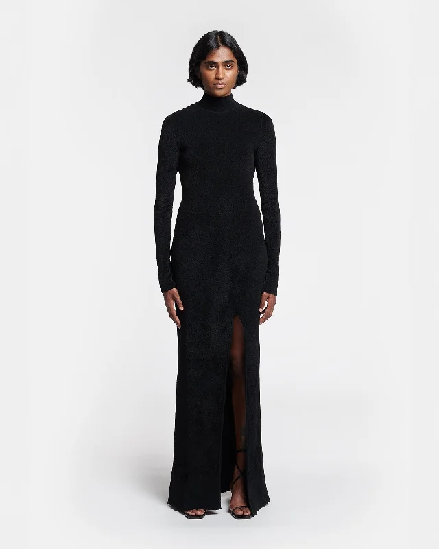 Beyla - Chenille Turtleneck Maxi Dress - Black