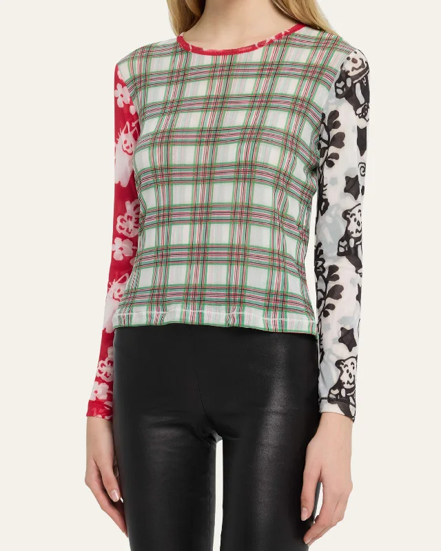 Plaid Palooza Fitted Mesh Top - Multi