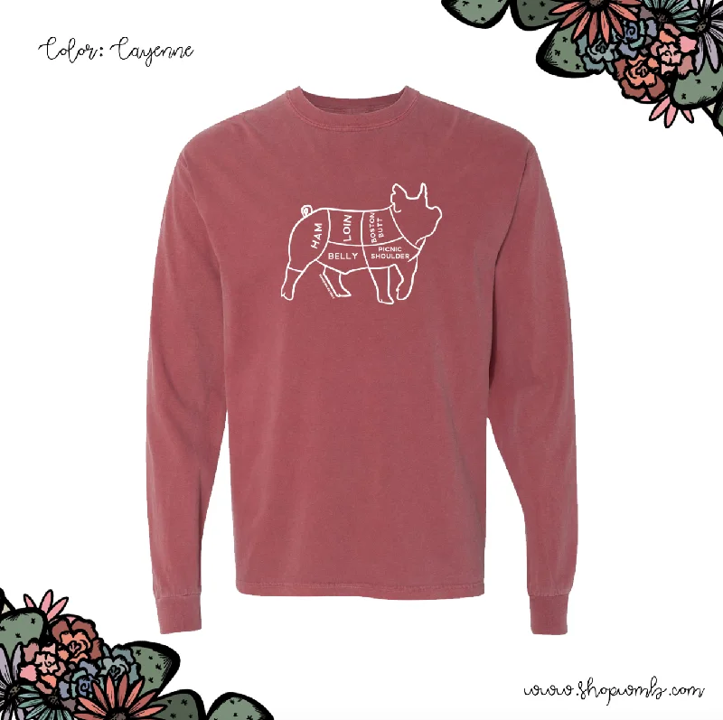 Pork Cuts White Ink LONG SLEEVE T-Shirt (S-3XL) - Multiple Colors!