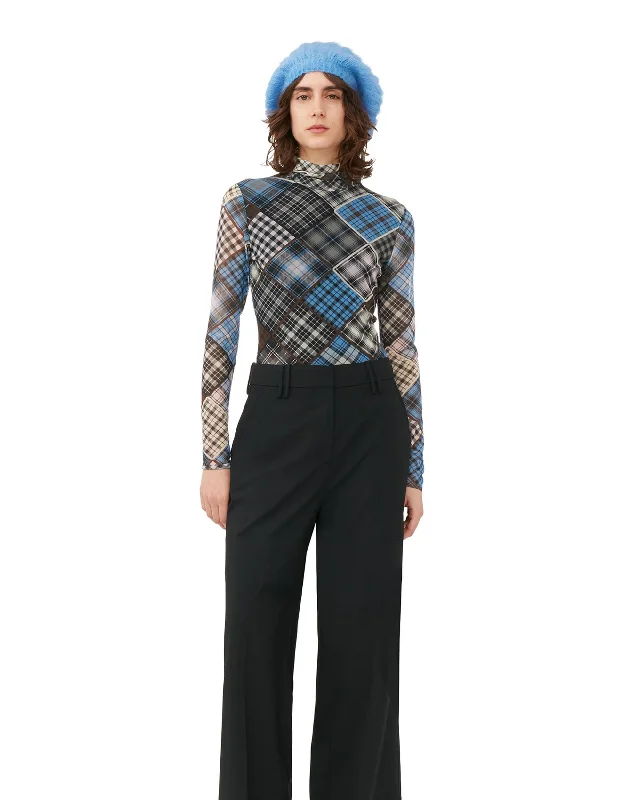 Printed Mesh Long Sleeve Rollneck - Blue