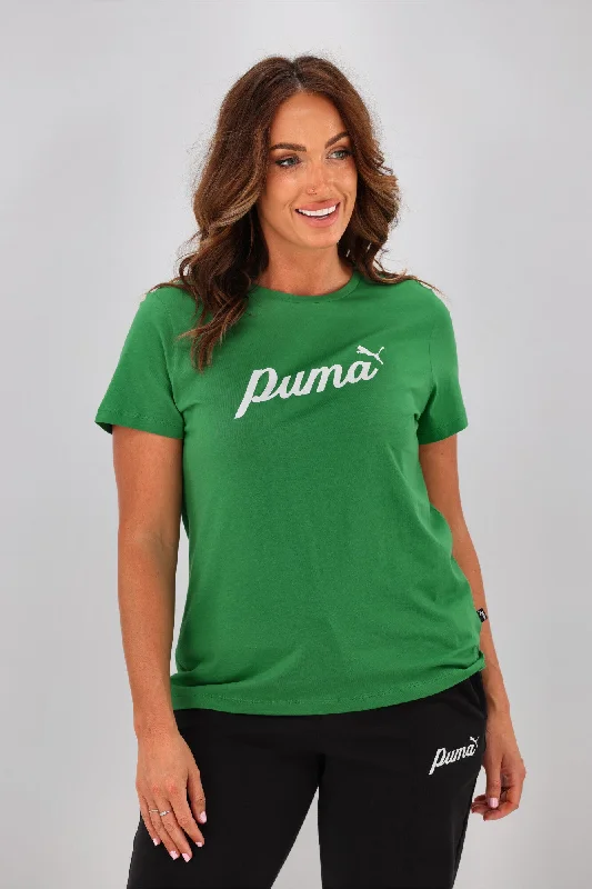 Puma ESS + Blossom Script Tee Green