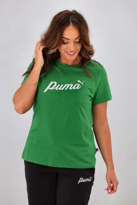 Puma ESS + Blossom Script Tee Green