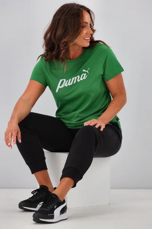 Puma ESS + Blossom Script Tee Green