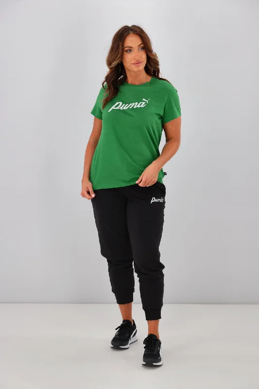 Puma ESS + Blossom Script Tee Green