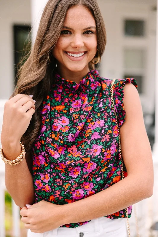 Put It To The Test Black Ditsy Floral Tank