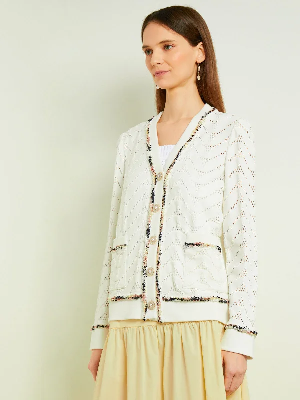 Relaxed Fit Button Front Jacket - Recycled Pointelle Knit