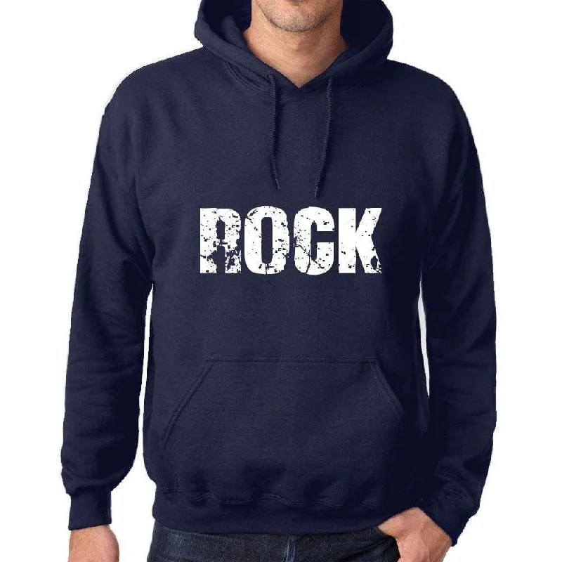 Unisex Printed Graphic Cotton Hoodie Popular Words ROCK French Navy