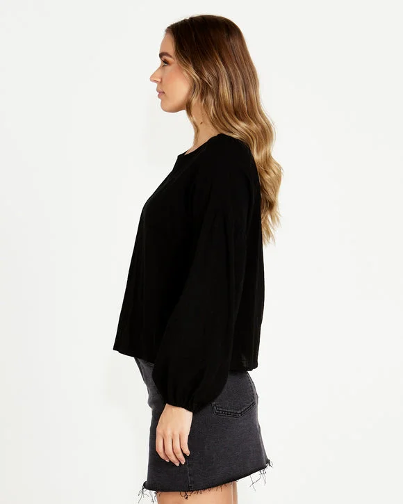 Sass Sonya Puff Sleeve Top Black