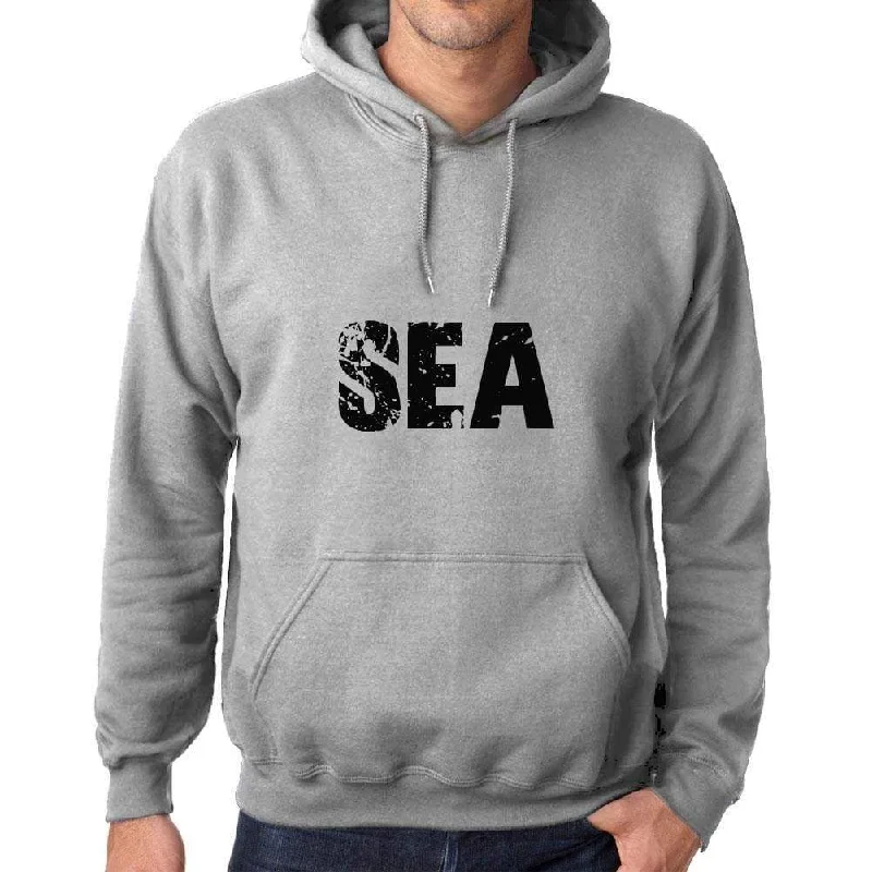 Unisex Printed Graphic Cotton Hoodie Popular Words SEA Grey Marl