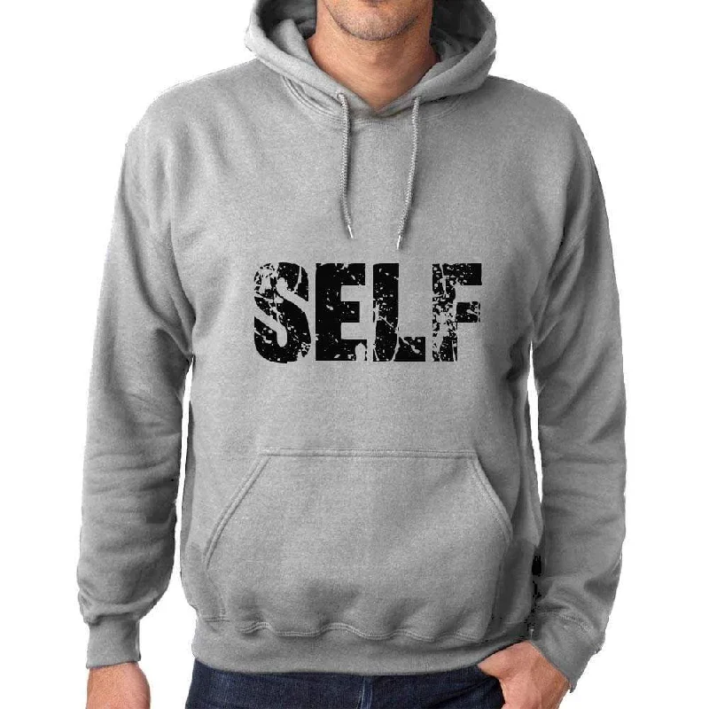 Unisex Printed Graphic Cotton Hoodie Popular Words SELF Grey Marl