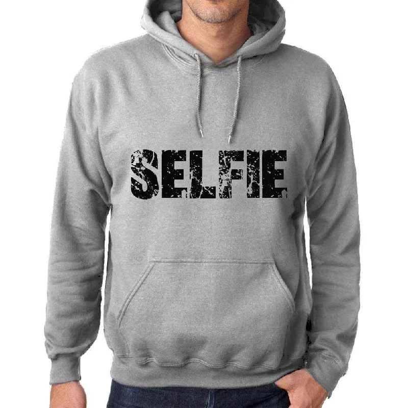 Unisex Printed Graphic Cotton Hoodie Popular Words SELFIE Grey Marl