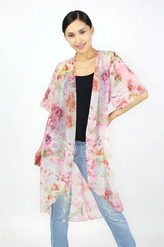 Short Sleeve Printed Floral Cardigan