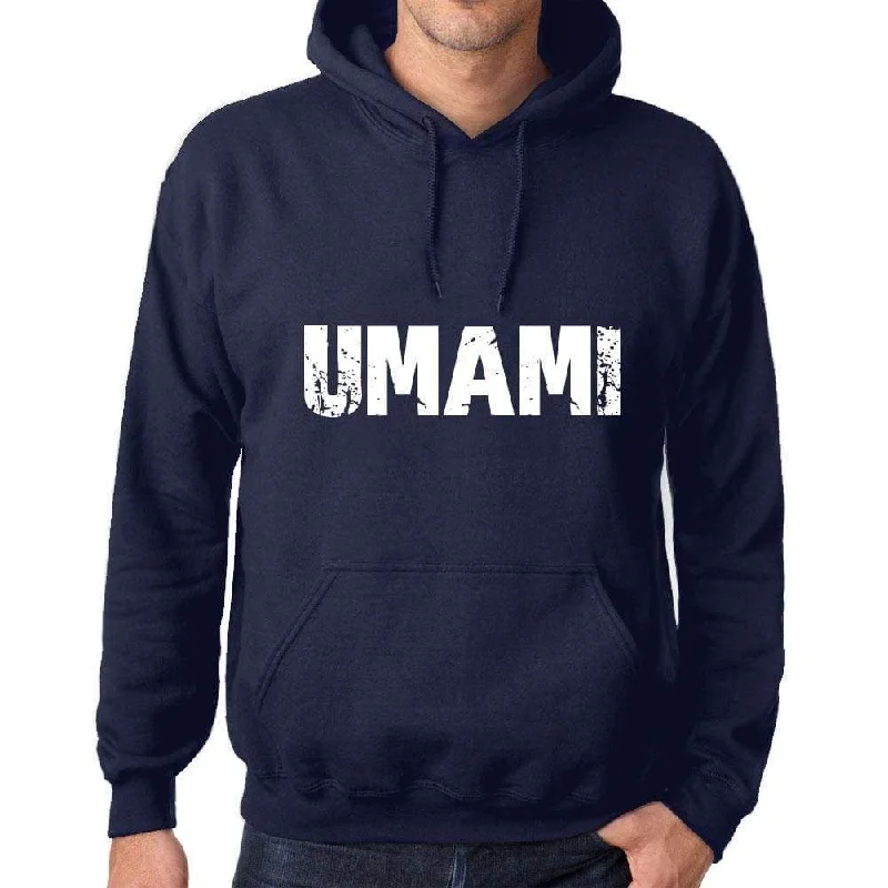 Unisex Printed Graphic Cotton Hoodie Popular Words UMAMI French Navy