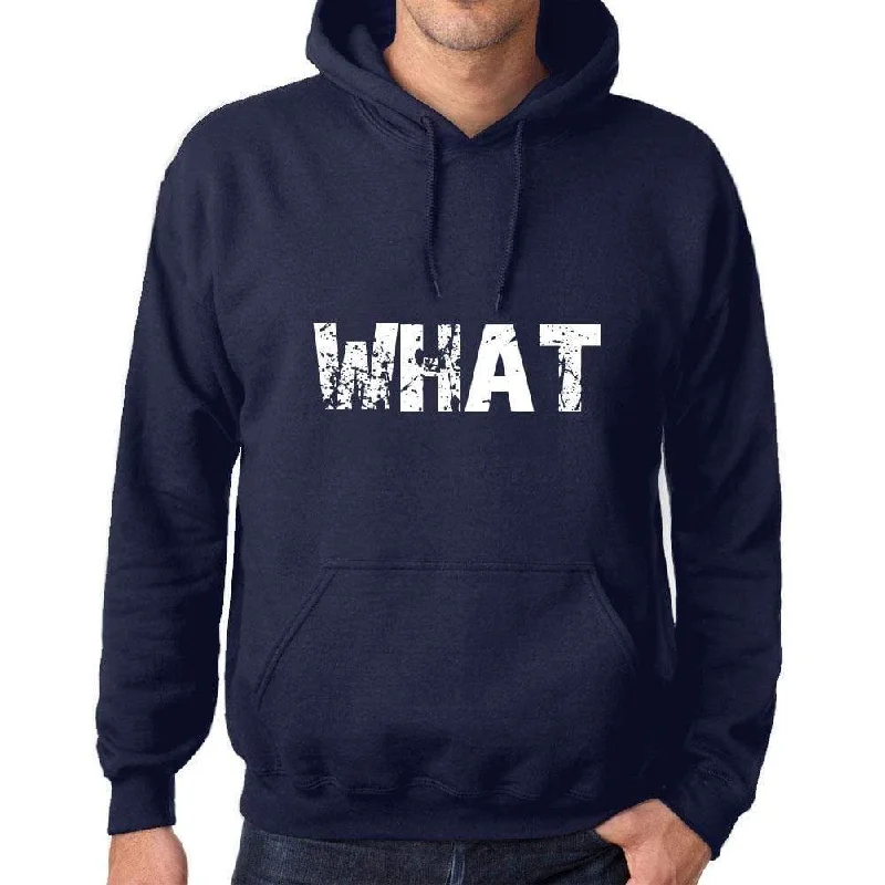 Unisex Printed Graphic Cotton Hoodie Popular Words WHAT French Navy