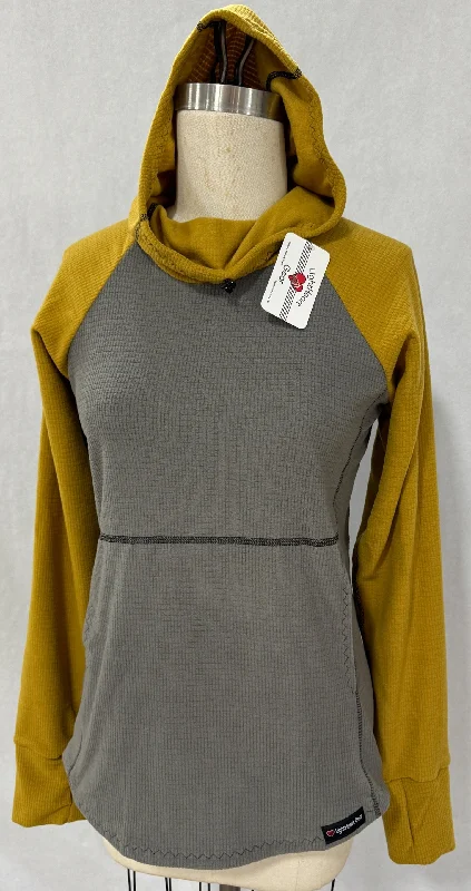 Women's Fleece Hoodie -  Gray w/ Mustard sleeves and hood