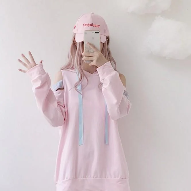 Women's Off-shoulder Pink Hoodies