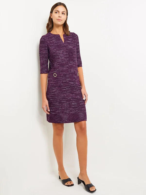 Tweed Knit Shift Dress with Pockets, Ultraviolet